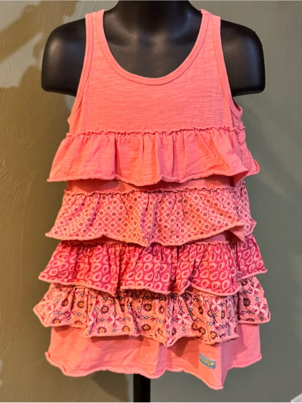 Naartjie Kids Girls Tiered Ruffle Dress Size M (5 Years) Salmon Pink Boho